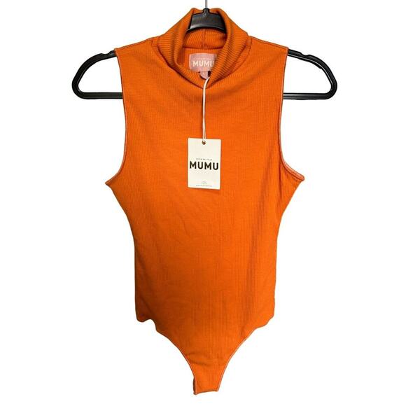 Show Me Your Mumu NWT Turtle Bodysuit Sleeveless Ribbed Burnt Orange Size Large - Picture 3 of 9